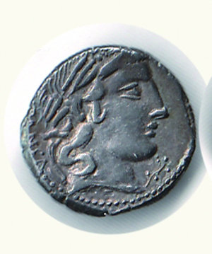 obverse: ROMA - Repubblica - C. Vibius Pansa (90 a.C.) - Denario; D/ Testa grande di Apollo a d., davanti simbolo; R/ Pallade su quadriga  a d. - Varesi 615. ROMA - Repubblica - C. Vibius Pansa - Denario - - Ar - BB 