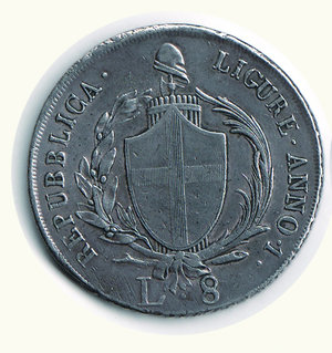 obverse: GENOVA - Repubblica Ligure - 8 Lire 1798 A. I. Genova: Repubblica Ligure 8 lire 1798 A I SPL/q.SPL 