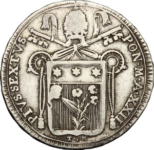 obverse: Roma.  Pio VI (1755-1791). 1/2 scudo Romano 1796