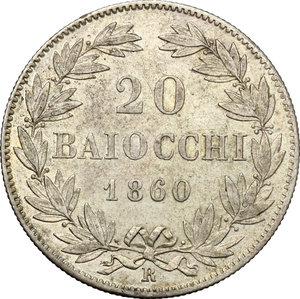 reverse: Roma.  Pio IX  (1846-1870). 20 baiocchi 1860