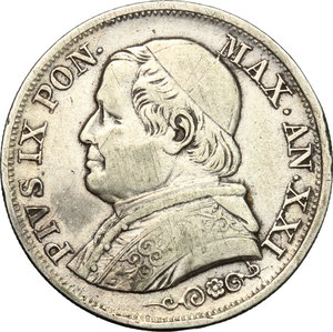 obverse: Roma.  Pio IX  (1846-1870). Lira 1866