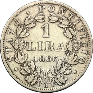 reverse: Roma.  Pio IX  (1846-1870). Lira 1866