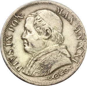 obverse: Roma.  Pio IX  (1846-1878). Lira 1866
