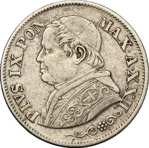 obverse: Roma.  Pio IX  (1846-1870). 10 soldi 1867