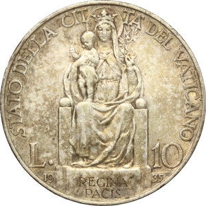 reverse: Roma - Città del Vaticano.  Pio XI (1922-1938).. 10 lire 1935