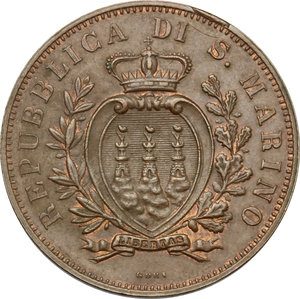 obverse: San Marino.  Prima Monetazione (1864-1906).. 10 centesimi 1894