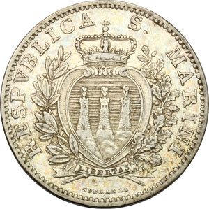 obverse: San Marino.  Prima Monetazione (1864-1906).. 2 lire 1906