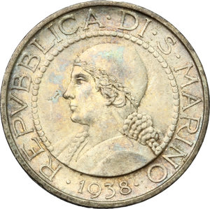 obverse: San Marino.  Seconda monetazione (1931-1938).. 5 lire 1938