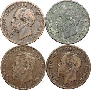 obverse: Vittorio Emanuele II  (1861-1878).. Lotto di 4 monete da 10 centesimi (1862, 1863, 1866, 1867),