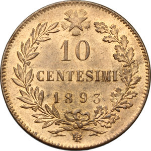 reverse: Umberto I (1878-1900).. 10 centesimi 1893