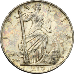 reverse: Vittorio Emanuele III (1900-1943). 10 lire 1936