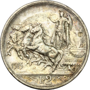 reverse: Vittorio Emanuele III (1900-1943). 2 lire 1915