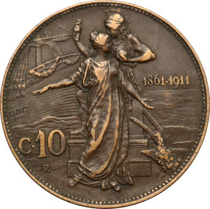 reverse: Vittorio Emanuele III (1900-1943). 10 centesimi 1911
