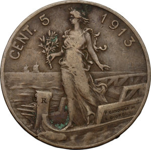 reverse: Vittorio Emanuele III (1900-1943). 5 centesimi 1913