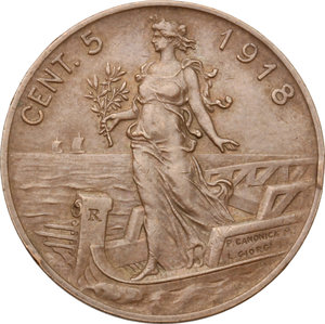 reverse: Vittorio Emanuele III (1900-1943). 5 centesimi 1918