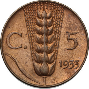 reverse: Vittorio Emanuele III (1900-1943). 5 centesimi 1933