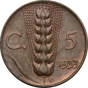 reverse: Vittorio Emanuele III (1900-1943). 5 centesimi 1933