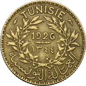 reverse: Tunisia.  Protettorato francese. Franco 1926