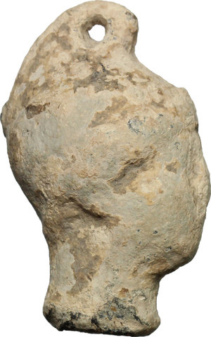 reverse: Peso in piombo a forma di testa elmata, epoca romana