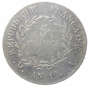 reverse: Estere.Francia.Napoleone Bonaparte. 5 franchi anno XII.Ar.BB+.^^^