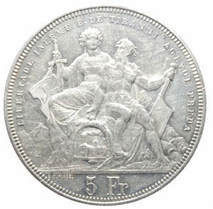 obverse: Estere.Svizzera. 5 franchi Tiri Federali Lugano 1883. AG. qSPL.>>>