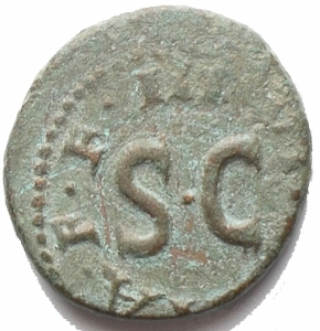 reverse: Impero Romano - Augusto (27 a.C. - 14 d.C.), Quadrante, Roma, 9 a.C.; AE (g 3,07; mm 15,8 x 17,1) d/ LAMIA SILIVS ANNIVS intorno a simpulum e lituus r/ III VIR A A A F F intorno ad S C. RIC 421; C 339. Patina verde. BB-qSPL