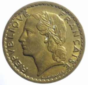obverse: Estere.Francia.IV Repubblica.1945 . 5 Franchi. Peso 12,00 gr.SPL