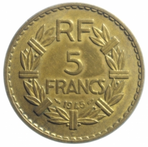 reverse: Estere.Francia.IV Repubblica.1945 . 5 Franchi. Peso 12,00 gr.SPL