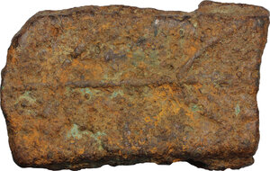 reverse: Aes Signatum.. AE Currency Bar, Central Italy, c. 6th-4th century BC. Large terminal fragment, \