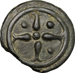 reverse: Etruria, uncertain mint.  Wheel/Wheel series.. AE Cast Quadrans, 3rd century BC