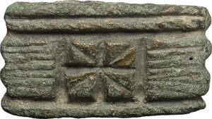 obverse: Aes Premonetale.. AE Cast Ingot, decorated with quadripartite incuse square, each quarter divided diagonally. Central Italy, 4th-3rd century BC