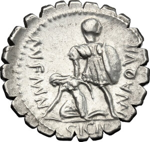 reverse: Mn. Aquillius Mn. f. Mn. n.. AR Denarius serratus, 71 BC