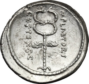 reverse: M. Plaetorius M. f. Cestianus.. AR Denarius, 69 BC