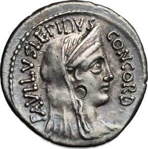 obverse: L. Aemilius Lepidus Paullus with L. Scribonius Libo.. AR Denarius, 62 BC