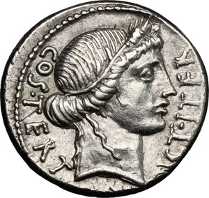 obverse: Julius Caesar.. AR Denarius, 46 BC. Sicily (?)