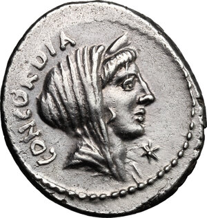 obverse: L. Mussidius Longus.. AR Denarius, 42 BC