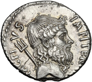 obverse: Sextus Pompeius . AR Denarius, Sicily, 37-36 BC