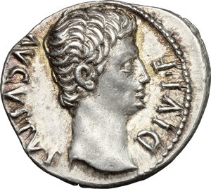 obverse: Augustus (27 BC-14 AD).. AR Denarius, Lugdunum mint, 15 BC