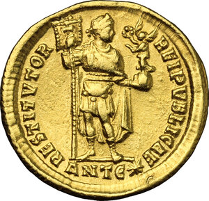 reverse: Valentinian I (364-375).. AV Solidus, Antioch mint, 365 AD