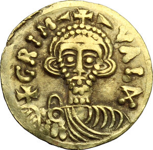 obverse: The Lombards at Beneventum. Grimoald III, with Charlemagne, king of the Franks (788-806).. AV Tremissis