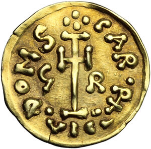 reverse: The Lombards at Beneventum. Grimoald III, with Charlemagne, king of the Franks (788-806).. AV Tremissis