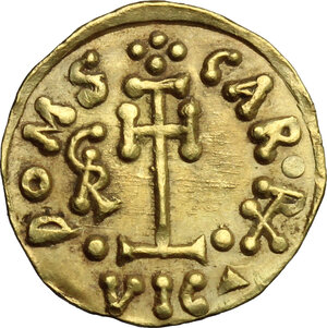 reverse: The Lombards at Beneventum. Grimoald III, with Charlemagne, king of the Franks (788-806).. AV Tremissis