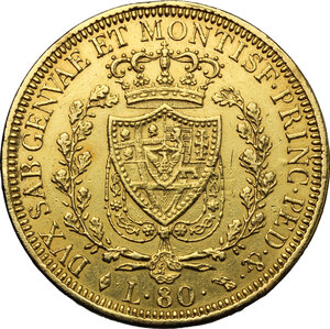 reverse: Carlo Felice (1821-1831). 80 lire 1827 Torino
