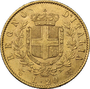 reverse: Vittorio Emanuele II  (1861-1878).. 20 lire 1869 Torino