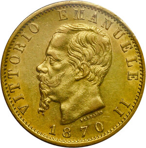 obverse: Vittorio Emanuele II (1861-1878). 20 lire 1870 Roma