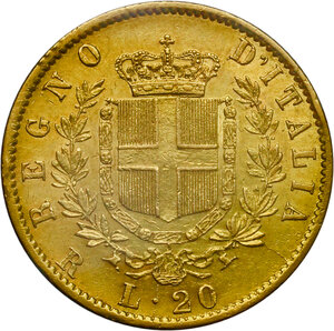 reverse: Vittorio Emanuele II (1861-1878). 20 lire 1870 Roma