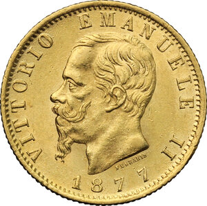 obverse: Vittorio Emanuele II (1861-1878). 20 lire 1877 Roma