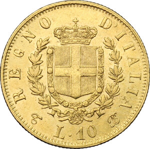 reverse: Vittorio Emanuele II  (1861-1878). 10 lire 1863 Torino