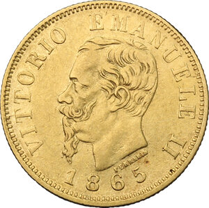 obverse: Vittorio Emanuele II  (1861-1878). 10 lire 1865 Torino