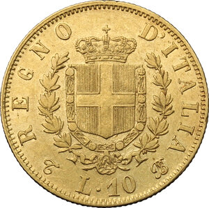 reverse: Vittorio Emanuele II  (1861-1878). 10 lire 1865 Torino